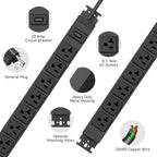 Regleta de alimentación resistente para montaje en pared, protector de sobretensiones de 20 amperios 1200J de metal, 8 salidas debajo del escritorio, 20A, enchufe de mesa eléctrica de garaje