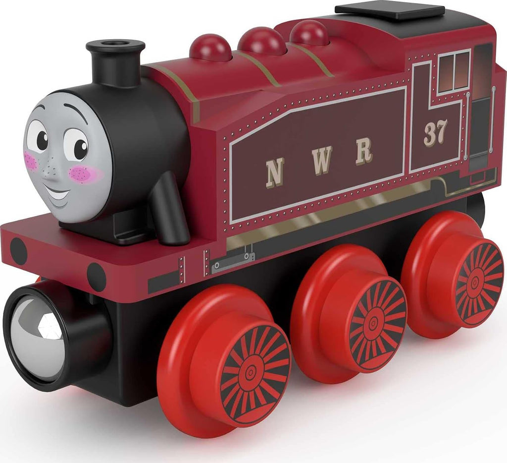 Thomas & Friends Ferrocarril de madera, motor Rosie, tren de juguete hecho de madera de origen sostenible para niños pequeños y preescolares