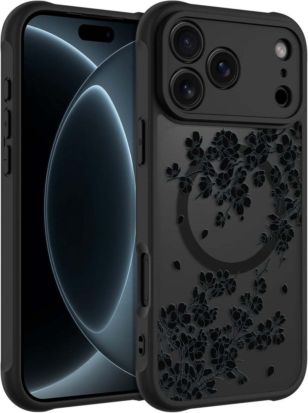 OOK Funda para iPhone 18 Pro de 6.3 pulgadas con flores florales negras