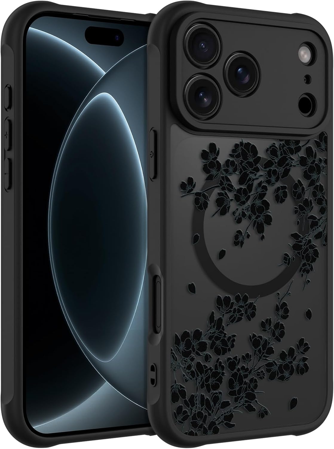 OOK Funda para iPhone 18 Pro de 6.3 pulgadas con flores florales negras