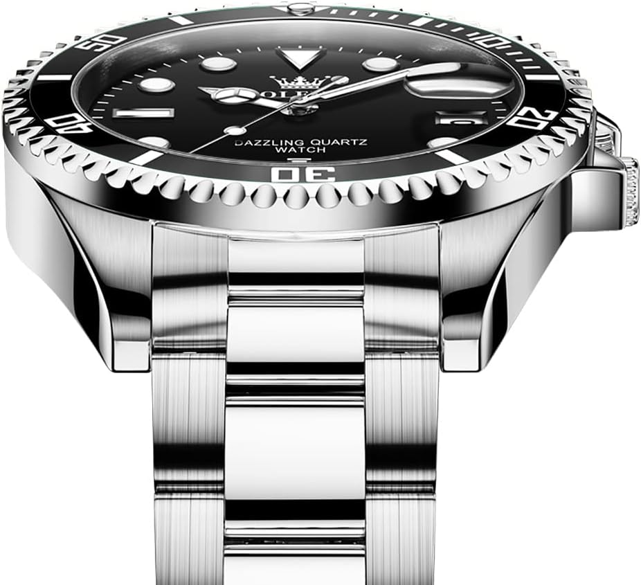 OLEVS Reloj para Hombre Con Diamante Analógico Quartz Negocios Resistente al Agua Acero Inoxidable Fecha Semana Luminiscente Reloj para Hombres