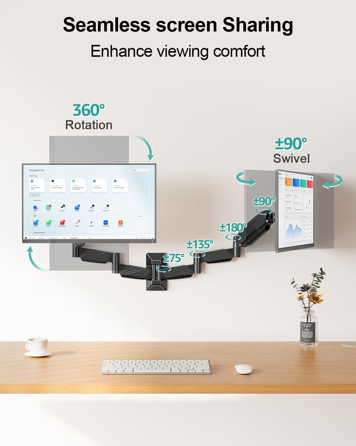 Soporte de pared para monitor doble de brazo largo para 17-32