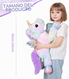 Animal de peluche de unicornio rosa arcoíris de 24 pulgadas, con alas, suave, lindo y grande, almohada de peluche, regalo para niños, niñas, niños, cumpleaños, San Valentín, Navidad