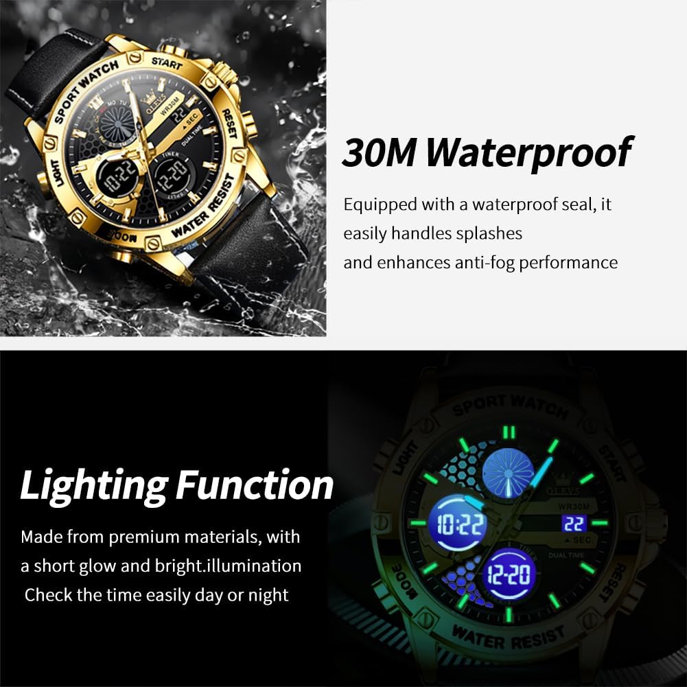 OLEVS Relojes para Hombre Moda Fecha Regalo Cronógrafo Reloj para Hombre Gran Negocio Digital Calendario Resistente al Agua Reloj de Muñeca para Hombre