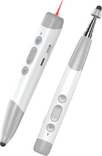 Clicker de presentación 4 en 1 con puntero telescópico y lápiz capacitivo, presentador inalámbrico de 2.4 GHz para PowerPoint/Keynote, cordón para profesor, recargable, compatible con tarjeta