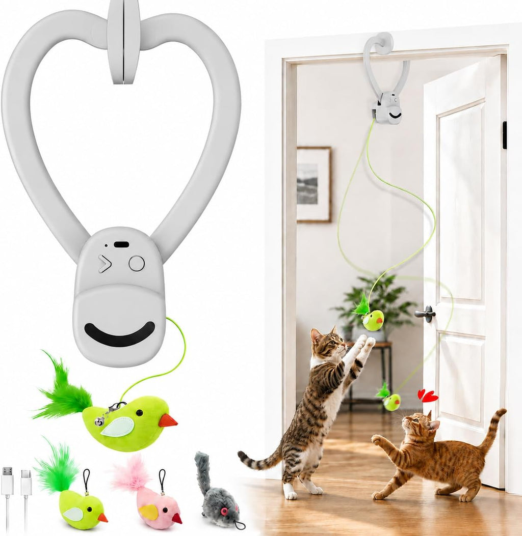 Juguetes interactivos para gatos de interior: varita de plumas de ave voladora automática, juguete de persecución, ejercicio, enriquecimiento y estimulación, USB recargable, duradero, seguro, juguete