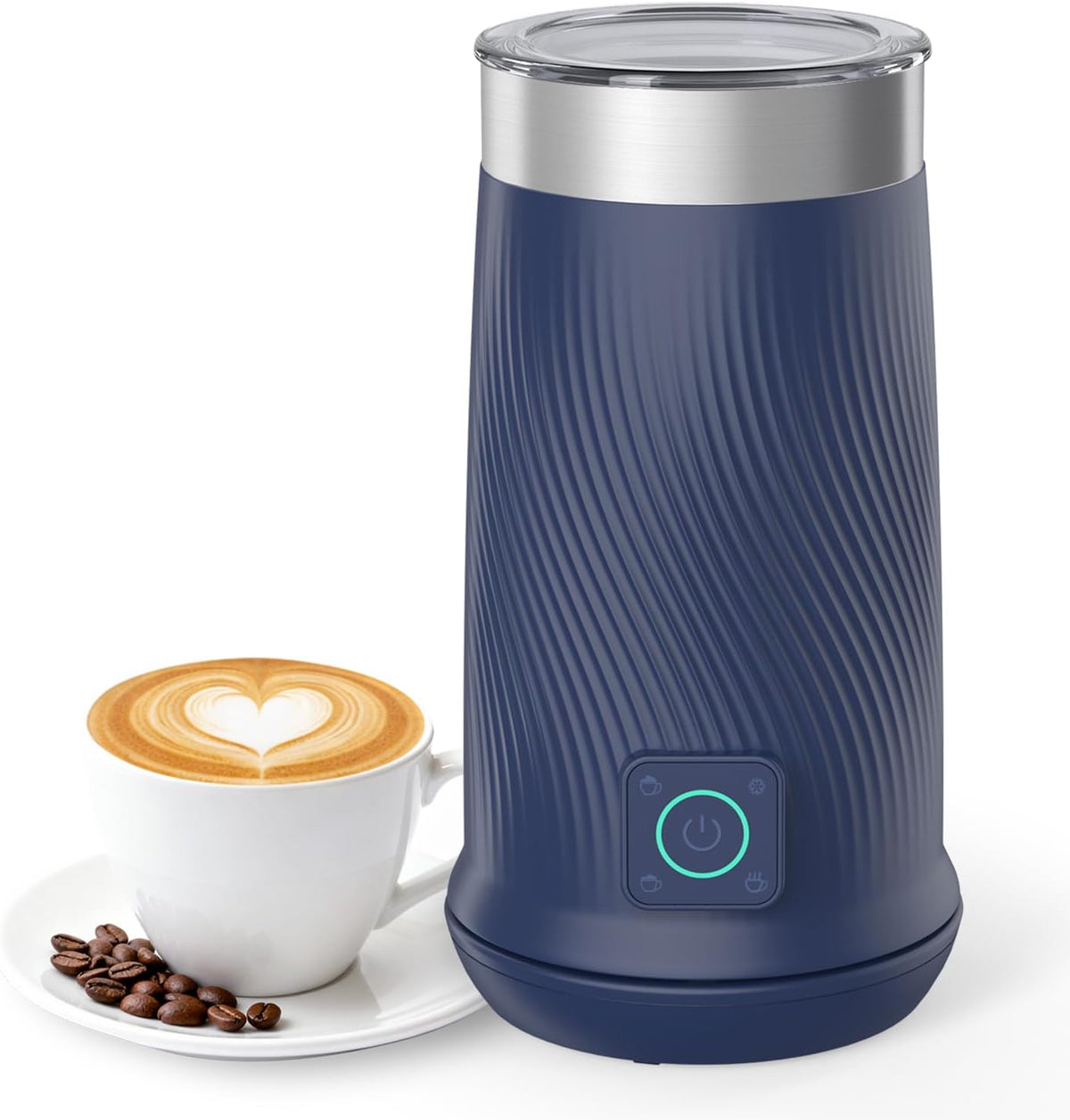 Wowteam Espumador de leche, vaporizador de leche eléctrico 4 en 1, calentador de leche caliente y fría y máquina de espuma para café, café con leche, capuchinos, macchiato, 8.2 oz/8.1 fl oz, acero
