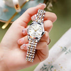 OLEVS Reloj para Mujer Moderno de Moda con Diamantes para Damas Analógico, Acero Inoxidable, Resistente al Agua, Luminosa, Día, Fecha, Dos Tonos