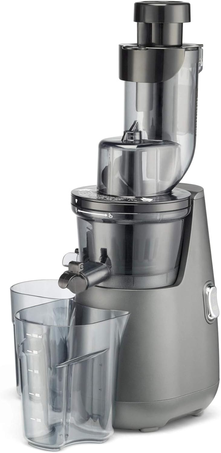 Cuisinart Exprimidor lento fácil de limpiar CSJ-300, negro y gris