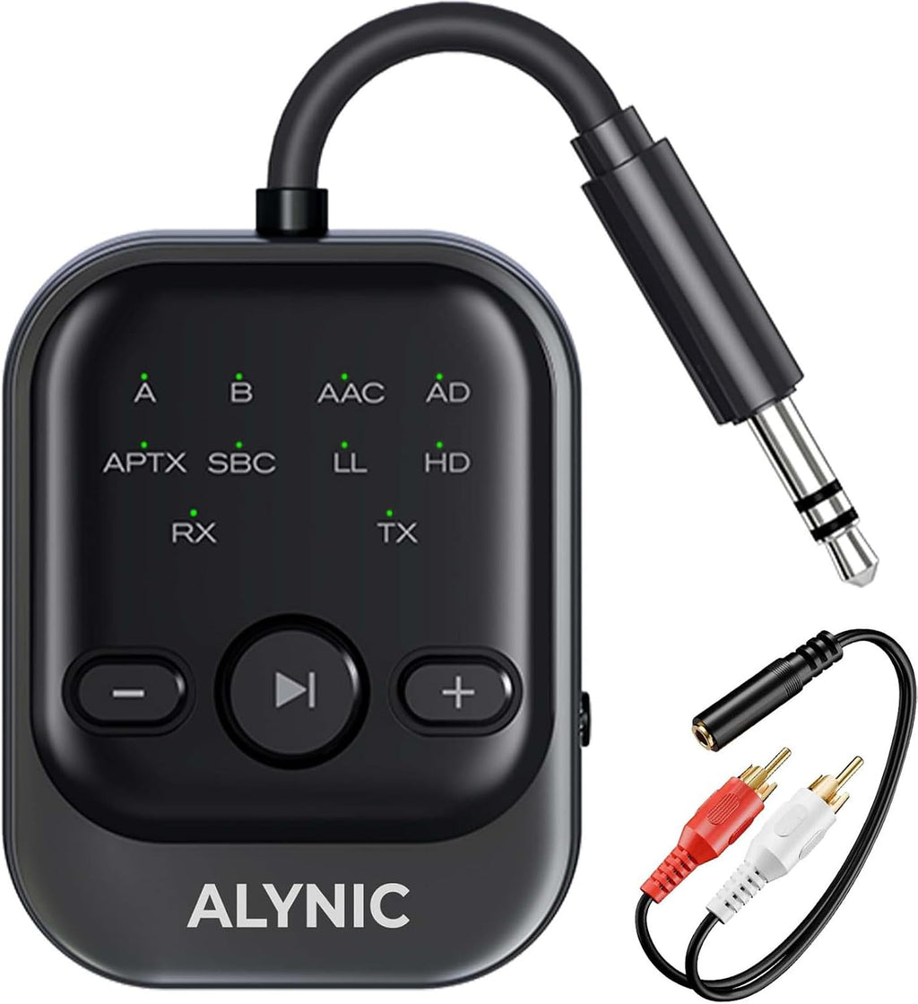 Adaptador AUX Bluetooth 6.0 para coche, transmisor y receptor inalámbrico Bluetooth 2 en 1, AptX LL/HD, conector de 0.1 in RCA adaptador de audio inalámbrico Dongle para PC, TV, auriculares, coche