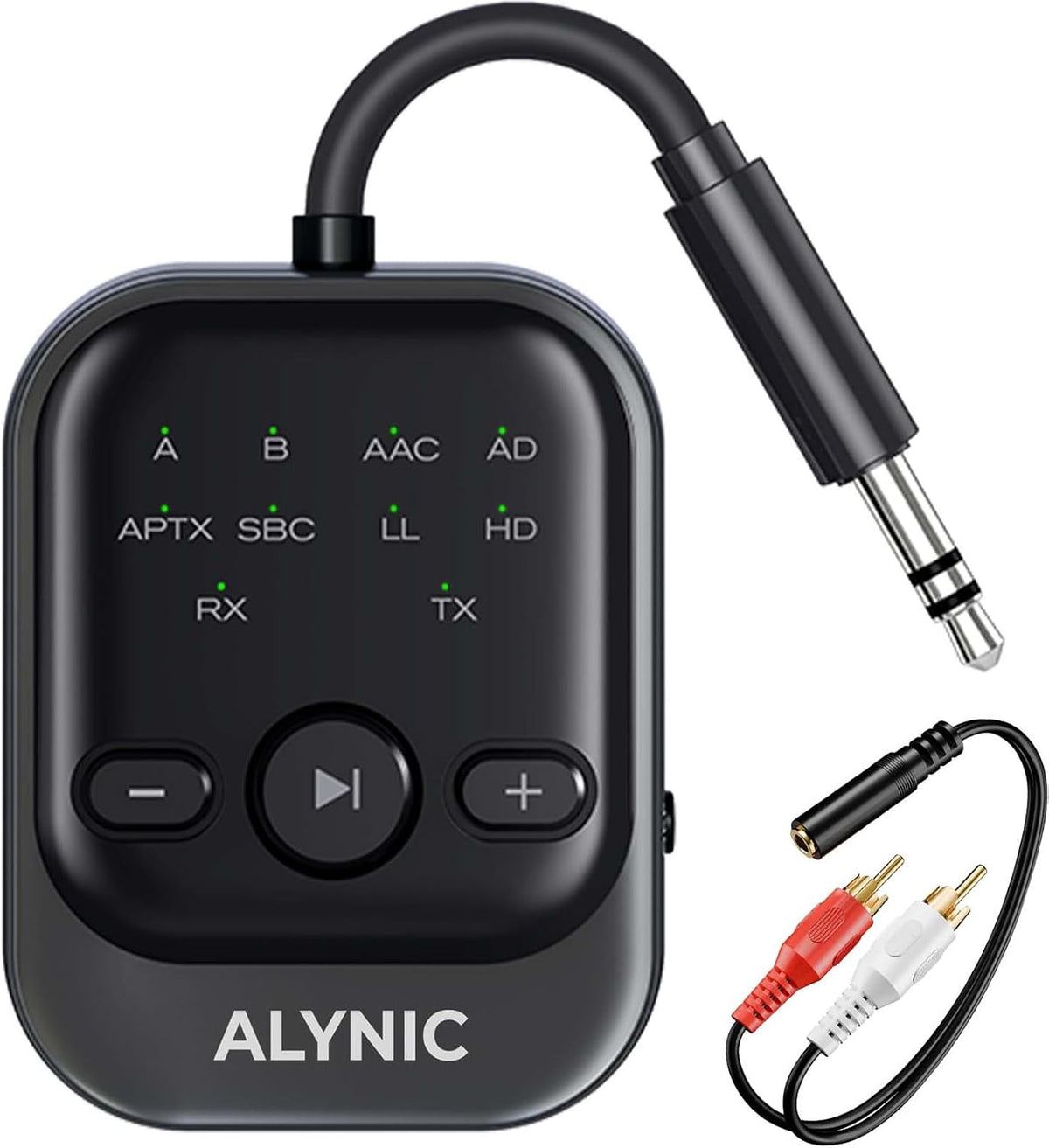 Adaptador AUX Bluetooth 6.0 para coche, transmisor y receptor inalámbrico Bluetooth 2 en 1, AptX LL/HD, conector de 0.1 in RCA adaptador de audio inalámbrico Dongle para PC, TV, auriculares, coche