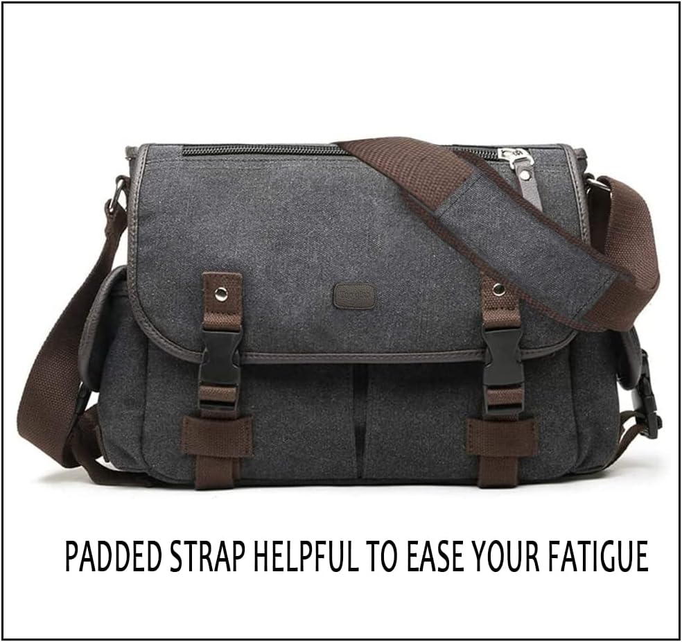 [Mejorado] Bolso mensajero vintage de lona para laptop 13" 15.6" 17" grande para libros y hombro para mujer y hombre Nuevo (Negro, X-Large)