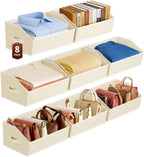 Organizadores grandes de armario y contenedores de almacenamiento, paquete de 8 cestas de almacenamiento trapezoidales para estantes, cestas de tela plegables con asas, ideales para armario, canasta, armario y almacenamiento de estantes, color beige