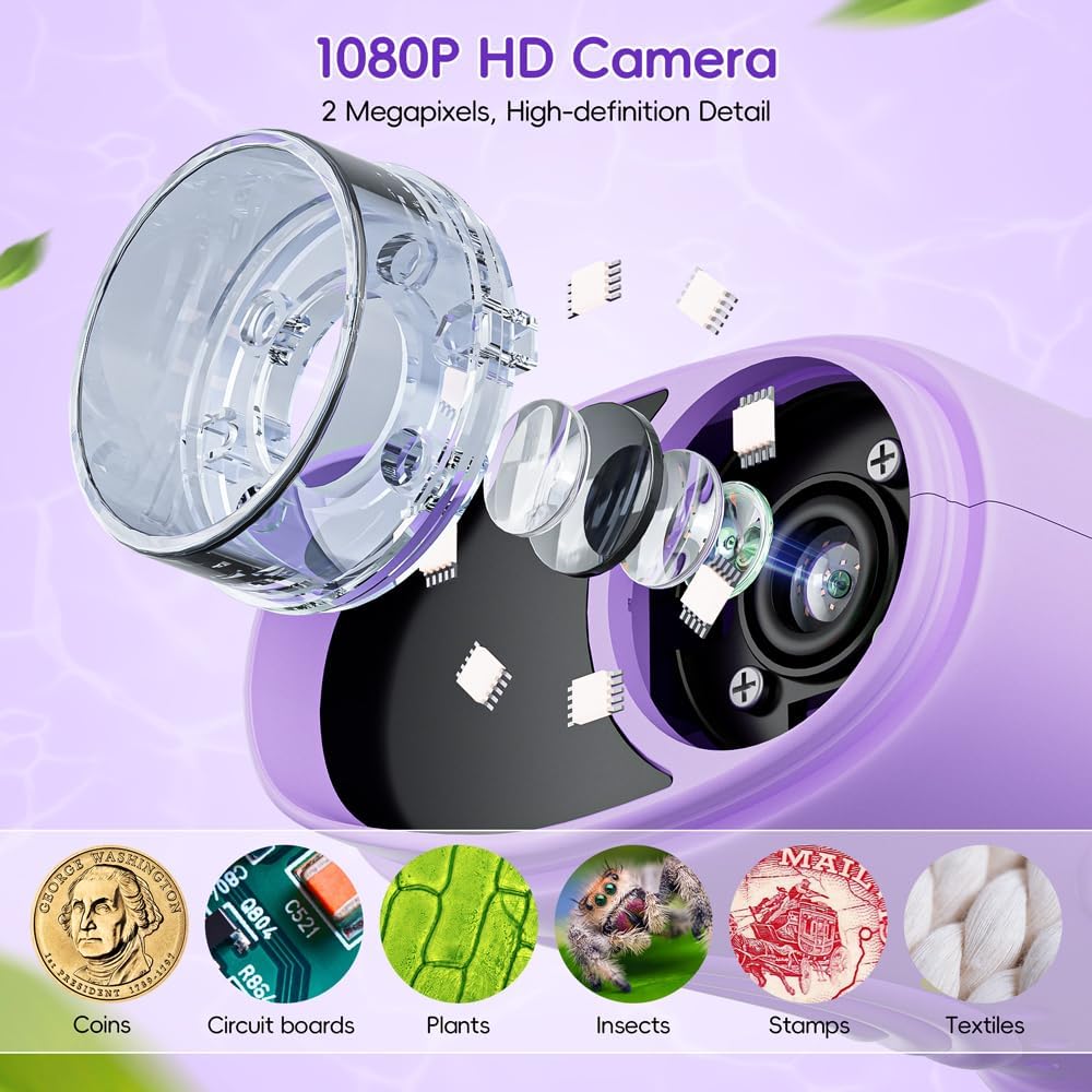 Microscopio para niños, pantalla de 2.0 pulgadas, microscopio digital 1000X para niños, mini microscopios de mano de bolsillo para niños, regalo de festival de cumpleaños, juguetes divertidos