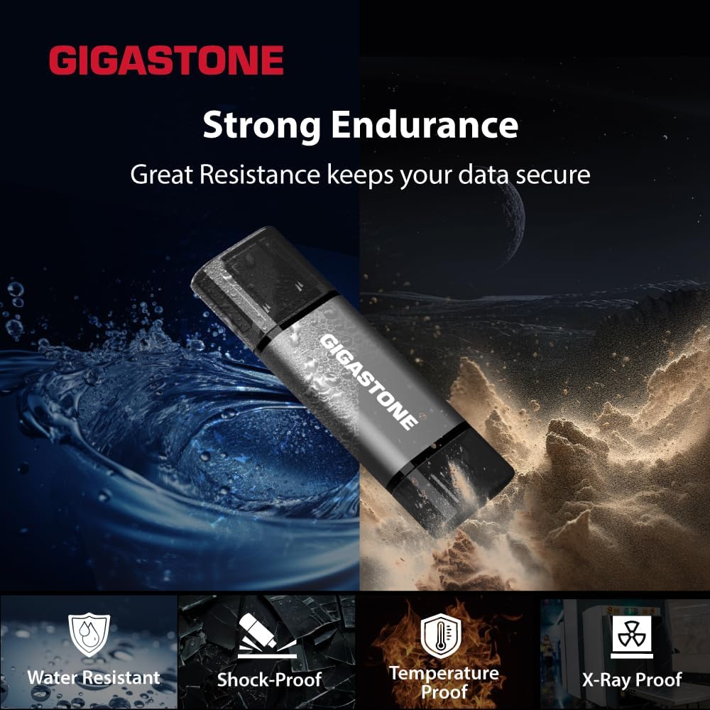 GIGASTONE - Unidad flash USB dual de 256 GB, USB 3.2 Gen 1, USB C+A...