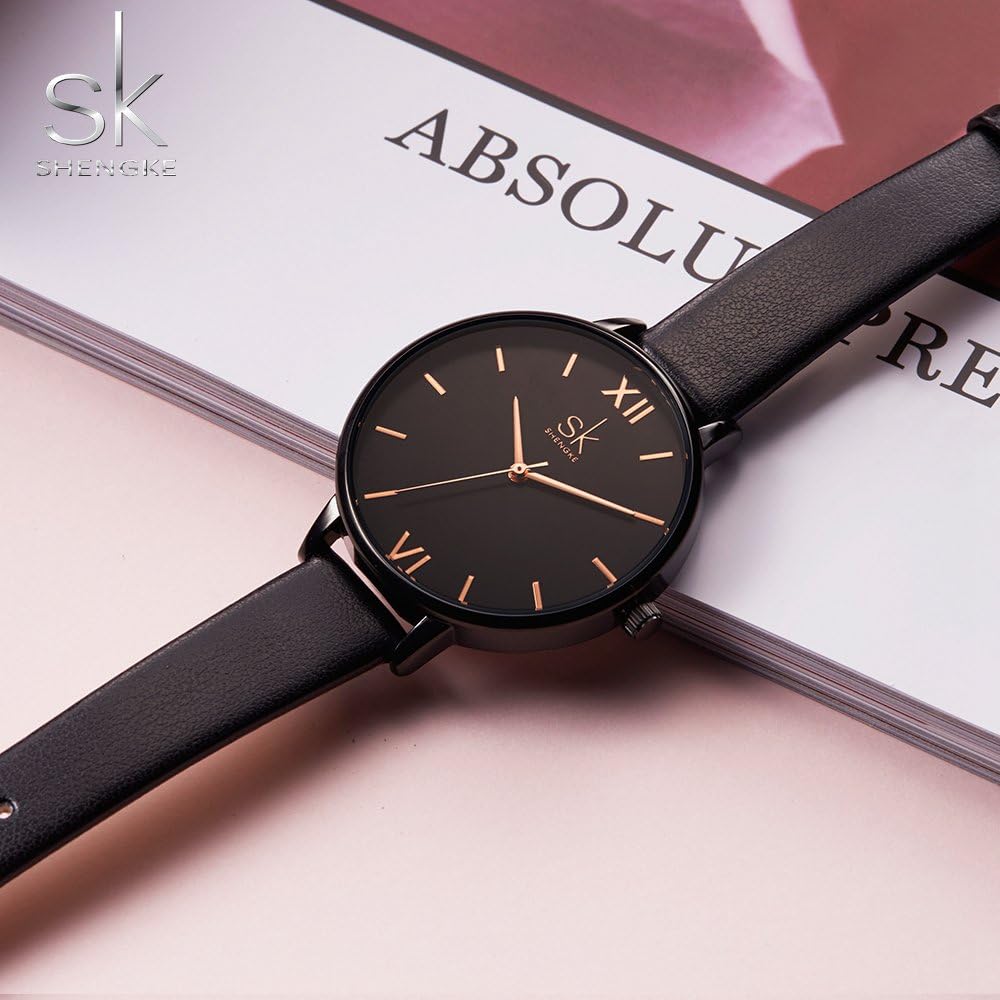 SHENGKE Reloj de mujer con correa de cuero elegante, relojes de mujer creativos y genuinos, relojes de mujer para damas, reloj de pulsera de negocios