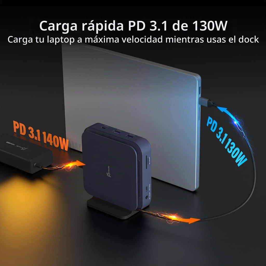 j5create Base USB-C 11 en 1 - Pantalla HDMI 4K dual, USB-A x 2, USB-C x 2