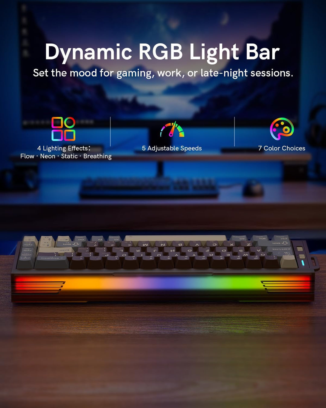 Redragon Teclado mecánico inalámbrico K752, 60% de montaje en junta...