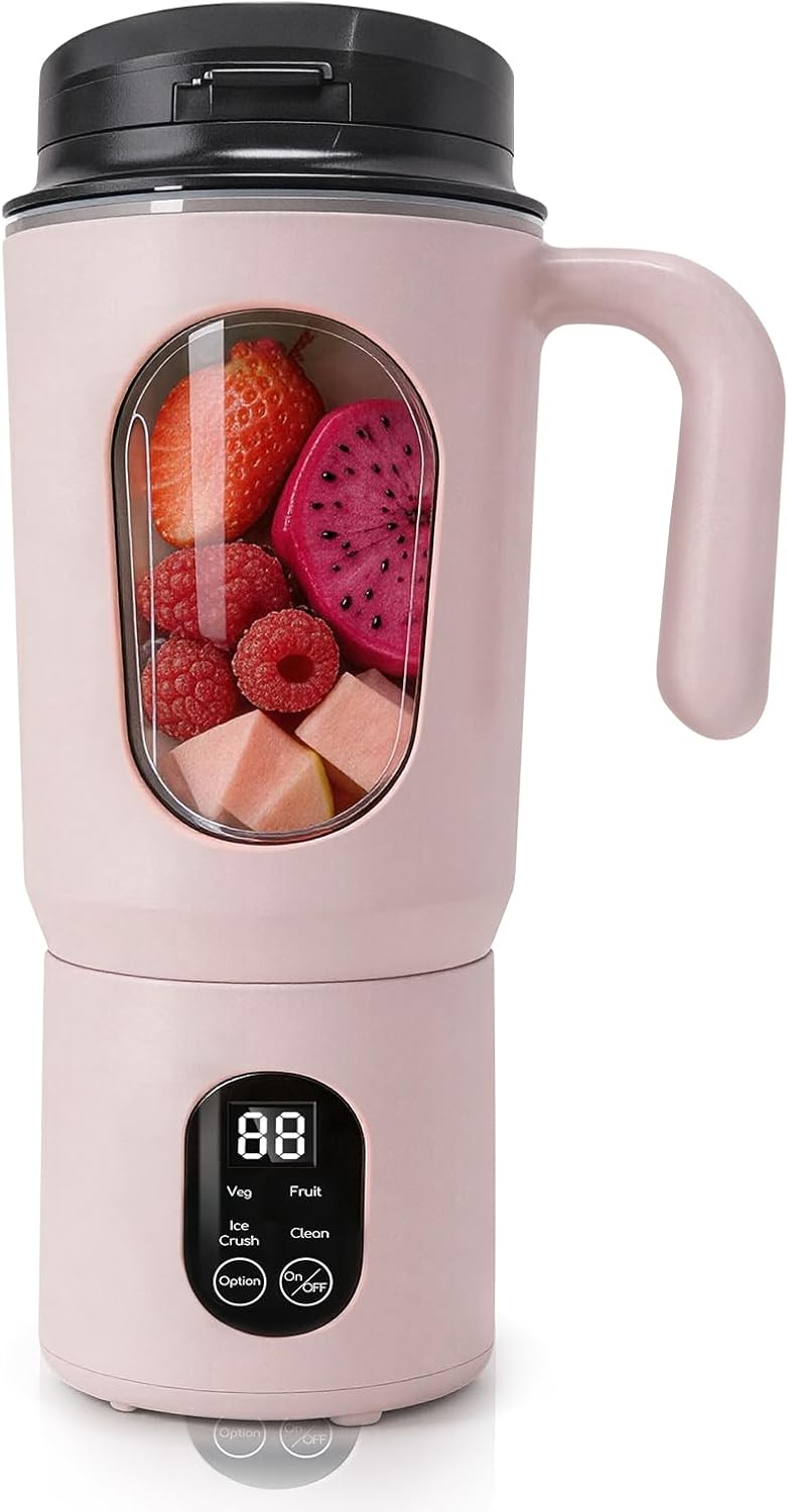 Licuadora portátil para batidos, 580ML USB-C recargable Juicer Cup (rosa)