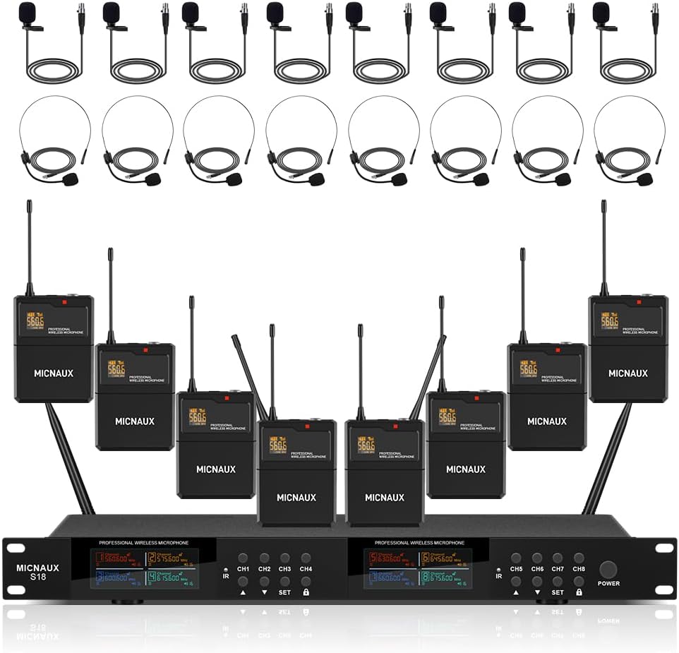 MICNAUX Sistema de micrófono inalámbrico de solapa con auriculares...