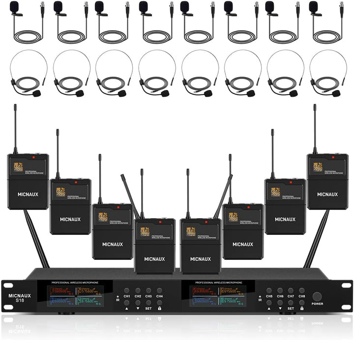 MICNAUX Sistema de micrófono inalámbrico de solapa con auriculares...