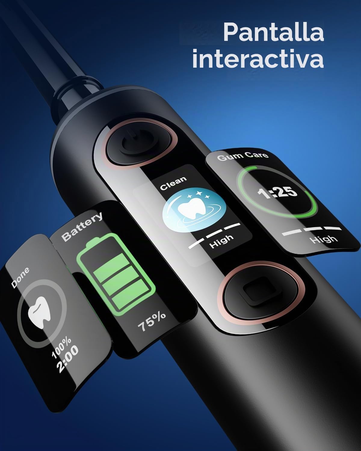 Cepillo de dientes eléctrico giratorio para adultos, cepillo de dientes eléctrico recargable, 5 modos de limpieza, temporizador inteligente de 2 minutos, incluye 8 cabezales de cepillo de