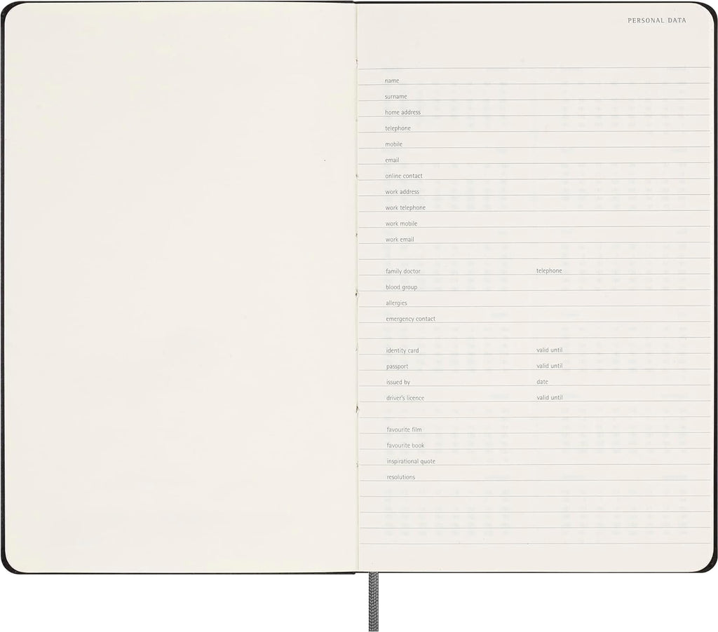 Moleskine Agenda semanal clásica sin fecha, tapa dura, grande (5 x 8.25 pulgadas), negro, 288 páginas