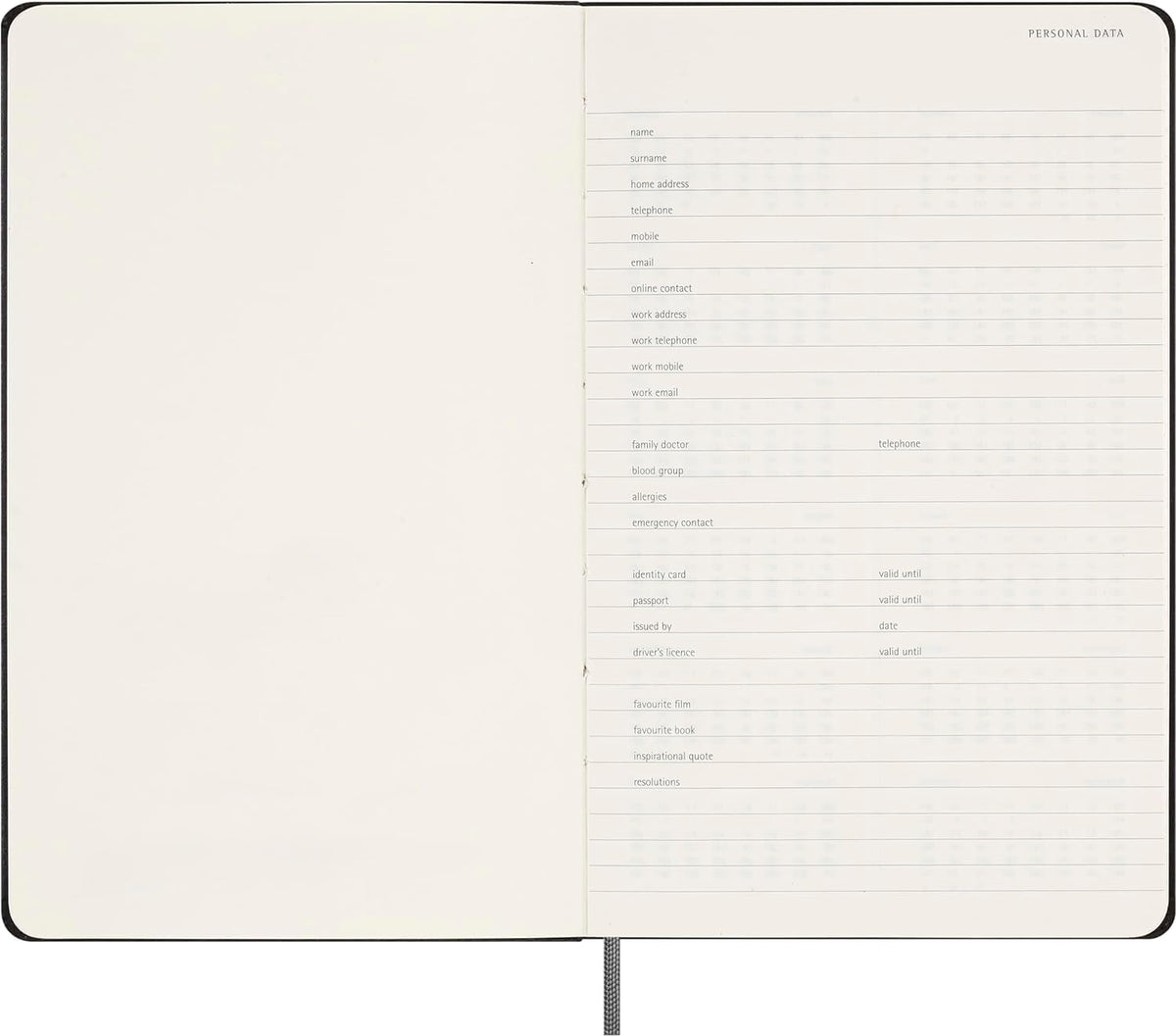 Moleskine Agenda semanal clásica sin fecha, tapa dura, grande (5 x 8.25 pulgadas), negro, 288 páginas