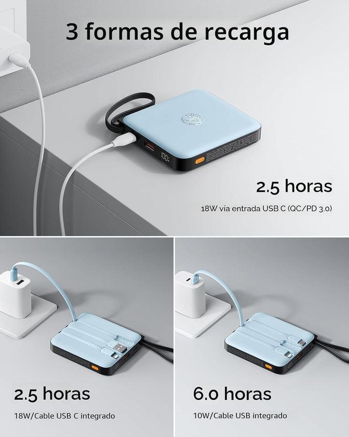 VRURC Cargador portátil para iPhone con cable incorporado, 10000mAh...