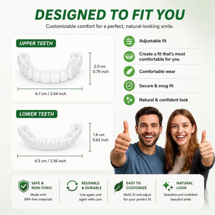 2 pares de carillas de dientes para mujeres y hombres, kit de reemp...