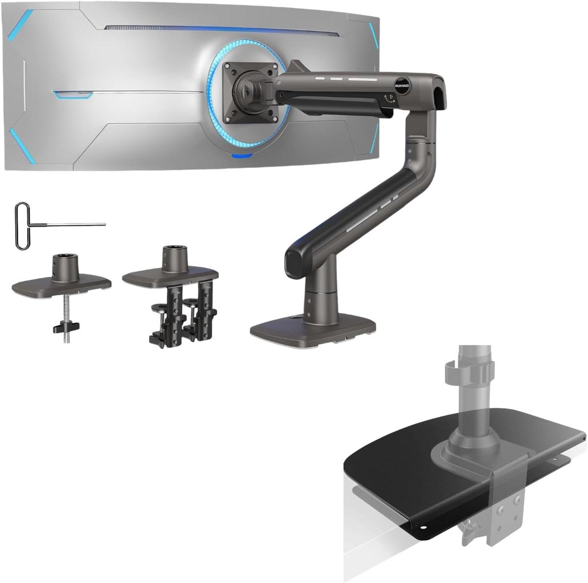HUANUO Brazo de monitor resistente para pantallas ultraanchas de hasta 49 ", placa de refuerzo de montaje de monitor de acero