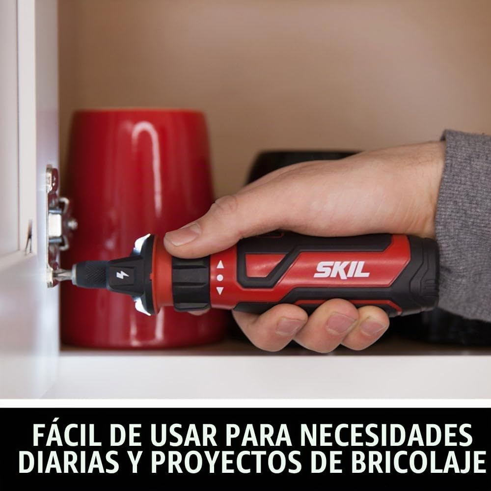 SKIL - Destornillador inalámbrico recargable de 4 V con tecnología de sensor de circuito, incluye 45 piezas, cable de carga USB, funda de transporte - SD561204