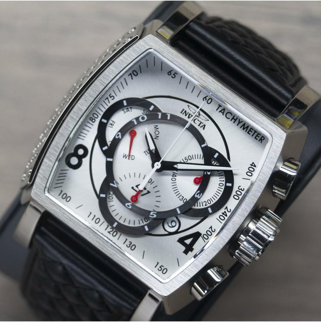 Invicta S1 Rally - Correa de cuero negro de cuarzo con pantalla analógica de acero inoxidable para hombre, reloj casual, 26 (Modelo: 27918, 27919, 27920)