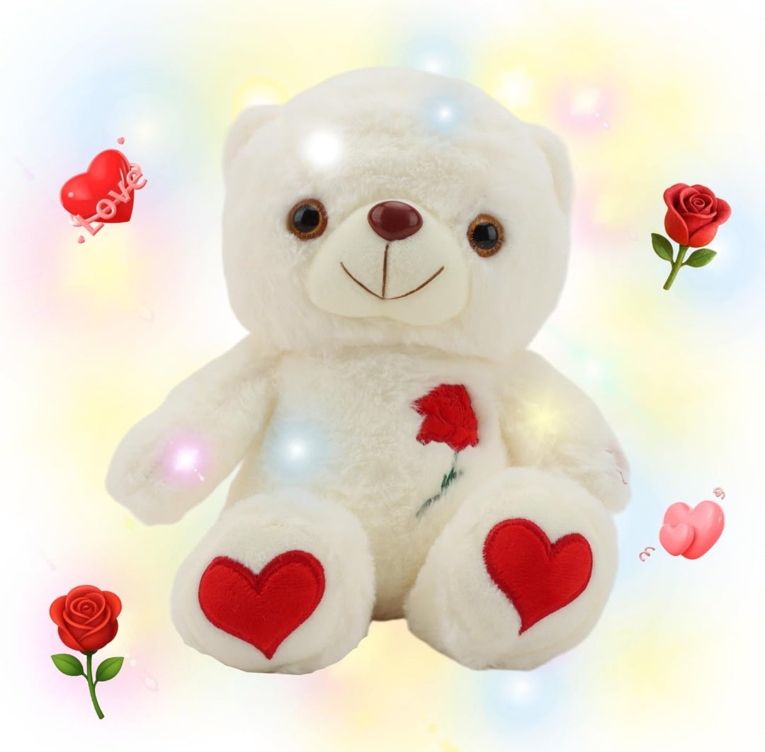 unsnurnoch Oso de peluche iluminado de 12 pulgadas, rosa blanca bri...