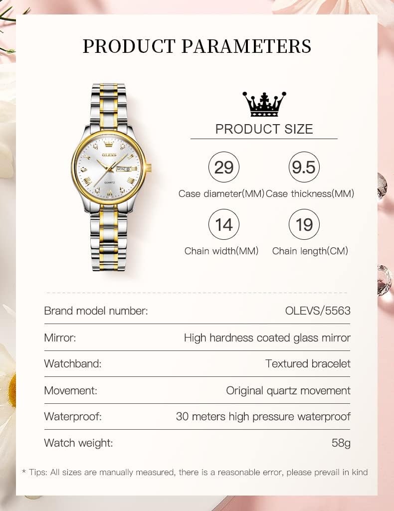 OLEVS Reloj de Lujo para Mujeres, Modo Pequeño de Muñeca, Acero Inoxidable, Reloj para Damas, Calendario