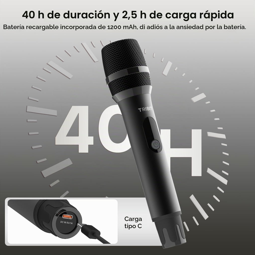 Tribit - Micrófono inalámbrico, sistema de micrófono dinámico inalámbrico de mano dual