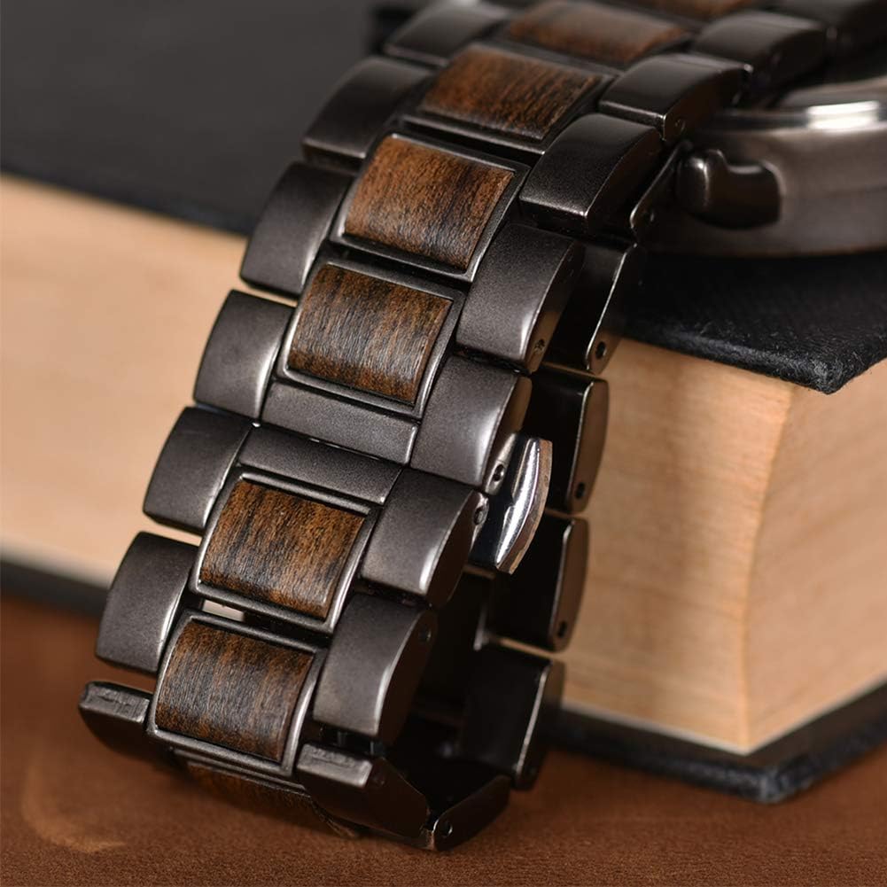 BOBO BIRD Relojes de madera para hombre, con cronógrafo combinado de madera y acero inoxidable, cuarzo militar, relojes de pulsera casuales