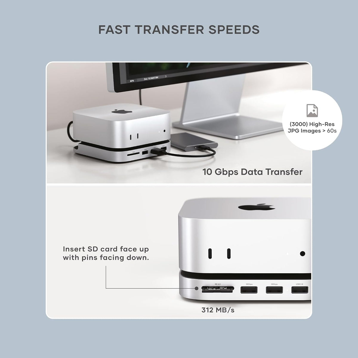 Satechi Mac mini M6, M5 Pro, M4 Hub & Stand con NVMe SSD Enclosure, Silver