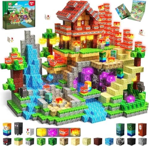 200 bloques magnéticos con bloques de luz, bloques de construcción magnéticos, juguetes de cubo de construcción magnéticos, juguetes de aprendizaje sensorial STEM, regalos de cumpleaños de Pascua, Nav