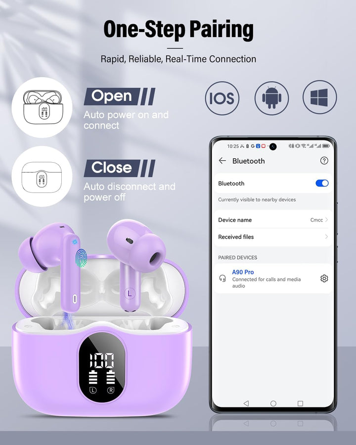 Auriculares inalámbricos, auriculares Bluetooth 5.4 con graves esté...