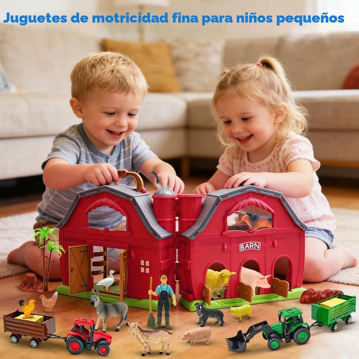 BOLZRA Juguetes de Granja Animales de Granja Gran Granero Rojo para...
