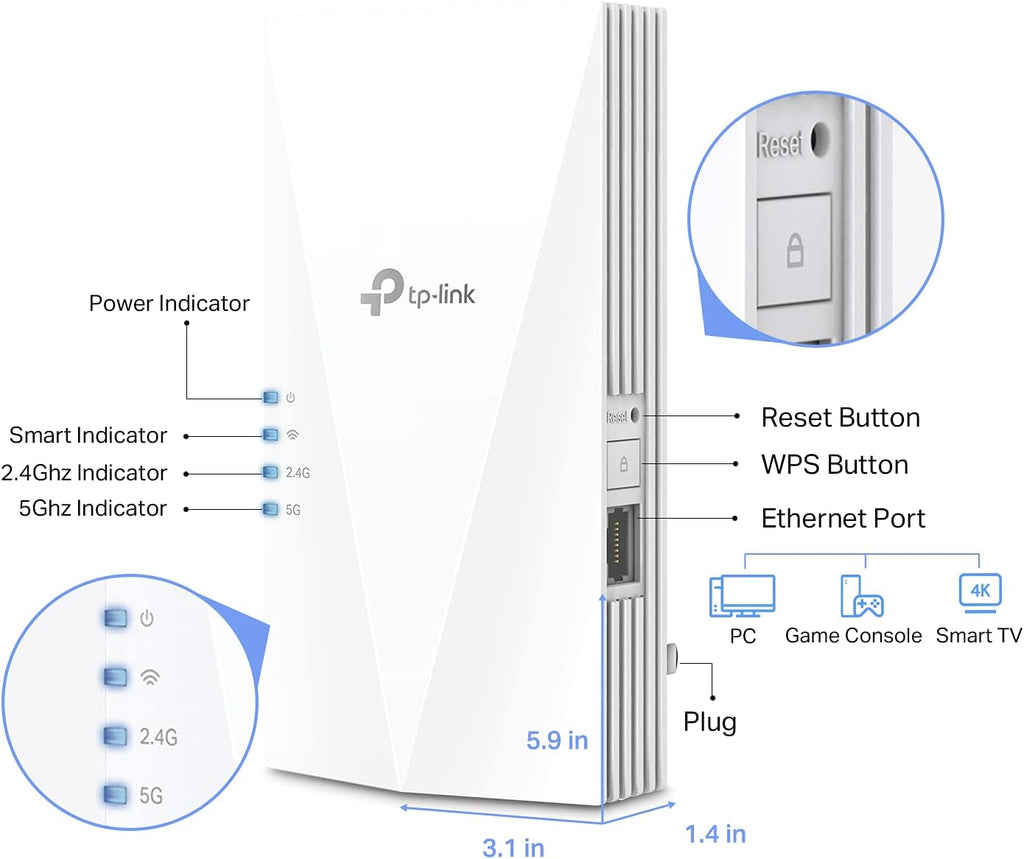 TP-Link AX1500 Extensor WiFi Amplificador de Internet (RE500X), Extensor de Alcance WiFi 6 Cubre hasta 1500 pies cuadrados y 25 dispositivos, Banda Dual, Modo AP con Puerto Gigabit, Configuración por