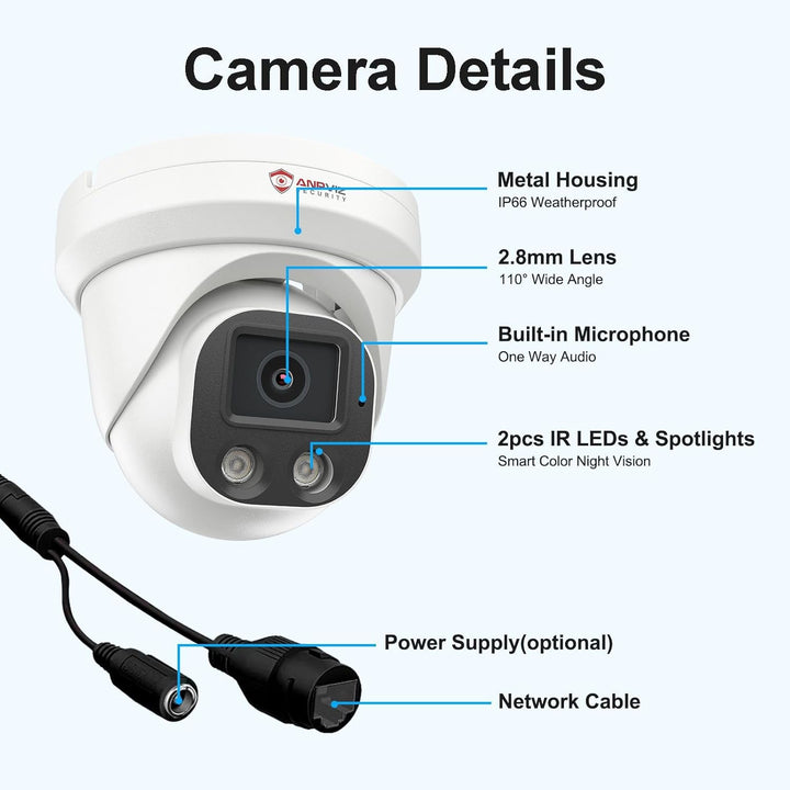 Cámara IP PoE Anpviz de 4MP, cámara de seguridad torreta IP para in...
