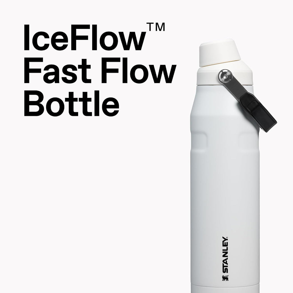 Stanley IceFlow - Botella de agua de flujo rápido de 24 onzas, tapa de boquilla en ángulo, ligera y a prueba de fugas para viajes y deportes, acero inoxidable aislado, sin BPA, color negro