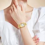 OLEVS Reloj de mujer de oro de acero inoxidable, reloj de cara cuadrada pequeña con decoración de diamantes, reloj de vestir de cuarzo analógico de lujo para mujer, reloj de pulsera impermeable con