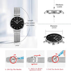 Shengke SK Ultra delgado minimalista Relojes para mujer de dos agujas Reloj de vestir de cuero para damas