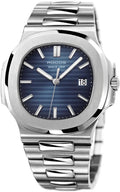 ROCOSJEWE Reloj de vestir azul de lujo clásico reloj mecánico automático de los hombres reloj de pulsera resistente al agua fecha visualización luminosa dial pulsera de acero inoxidable regalo para