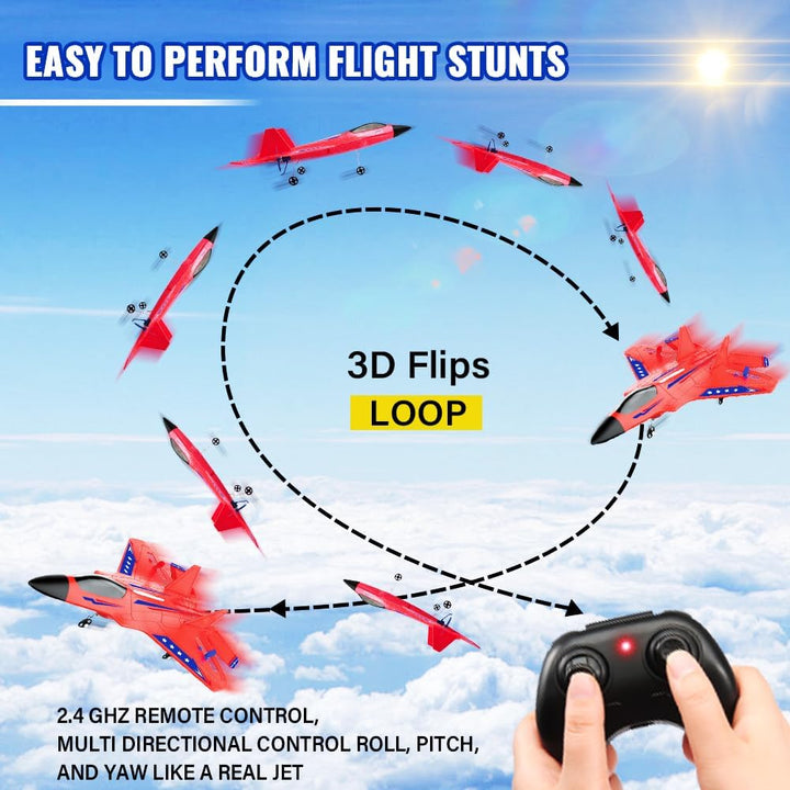 Avión RC Rojo F-22 Raptor para Niños, Vehículo de Juguete RC Mejora...