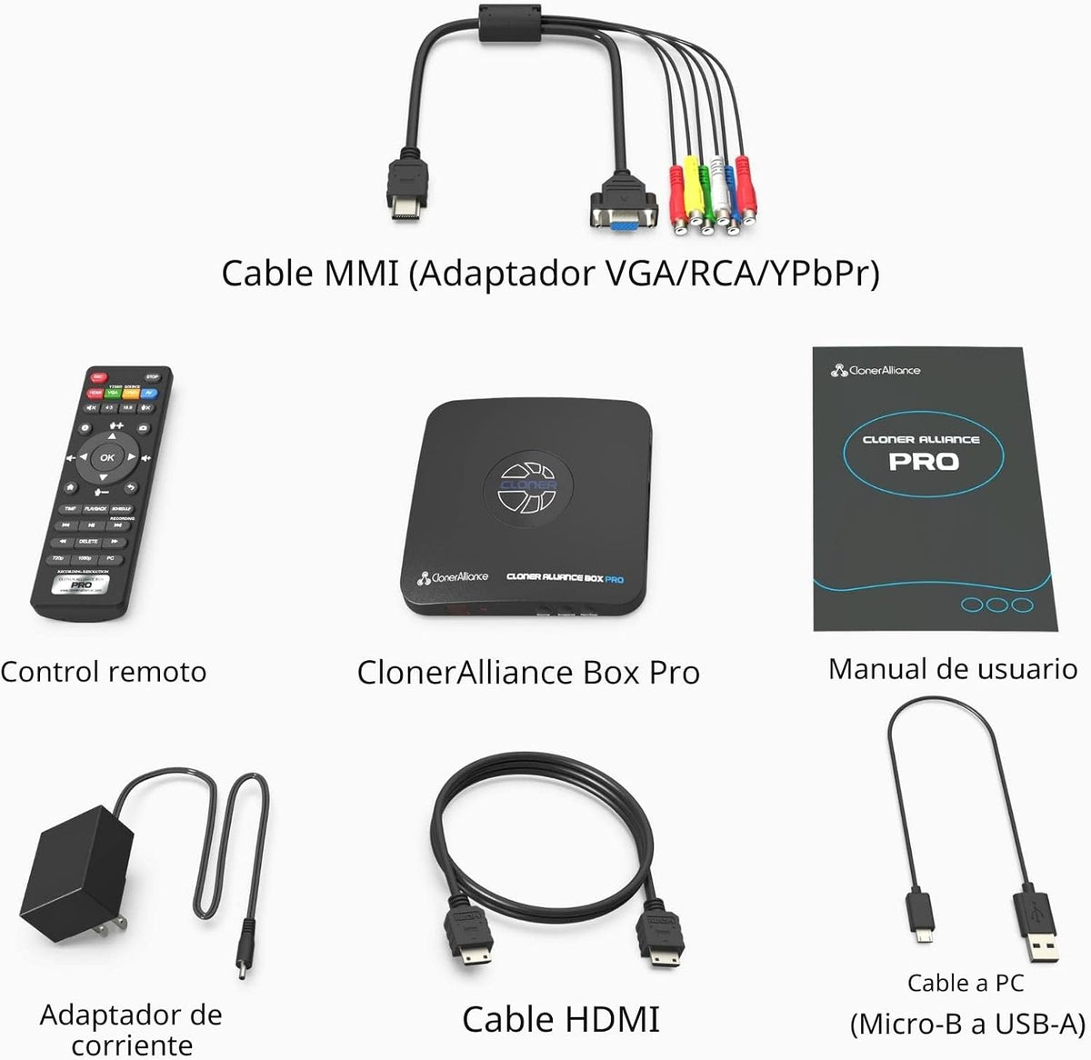 HDML-Cloner Box Pro captura videos/juegos y reproducelos instantáneamente con el control remoto, programe grabaciones, entrada HDMI/VGA/AV/YPbPr.