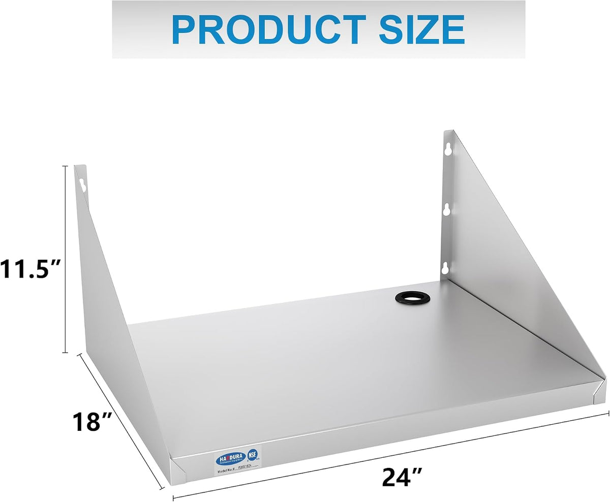 HARDURA - Estante de pared de acero inoxidable para microondas, 18 x 24